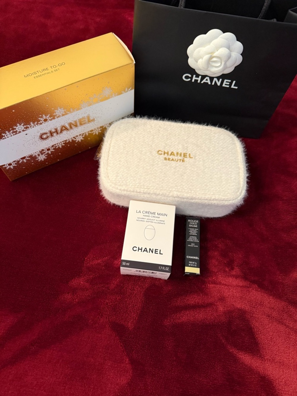 CHANEL White and Gold Lip Balm & Hand Cream Set with Tweed Pouch - Picture 3 of 8